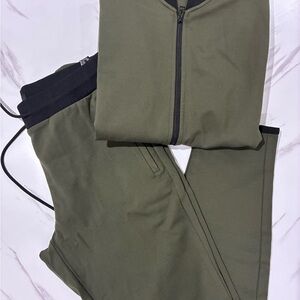 Theory Olive Green Zip Jacket & Jogger Sweatsuit Set | XS